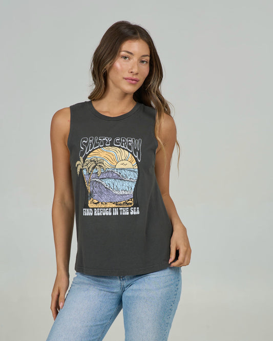 Keyhole Muscle Tank - Charcoal