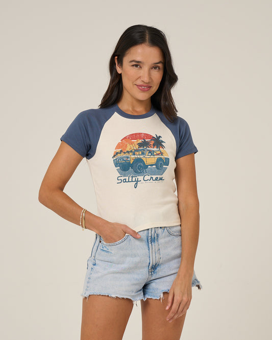Drive To The Sea Raglan T - Indigo