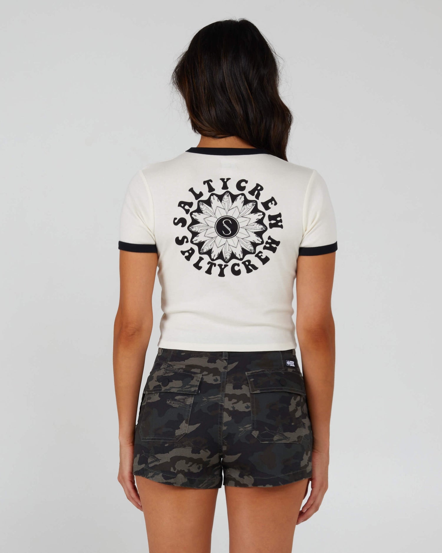 Salty Crew Womens - Flower Power Ringer - Off White/Black