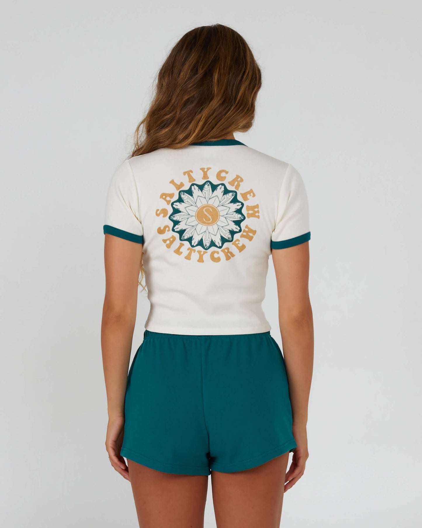 Salty Crew Womens - Flower Power Ringer  - Off White/Kelp