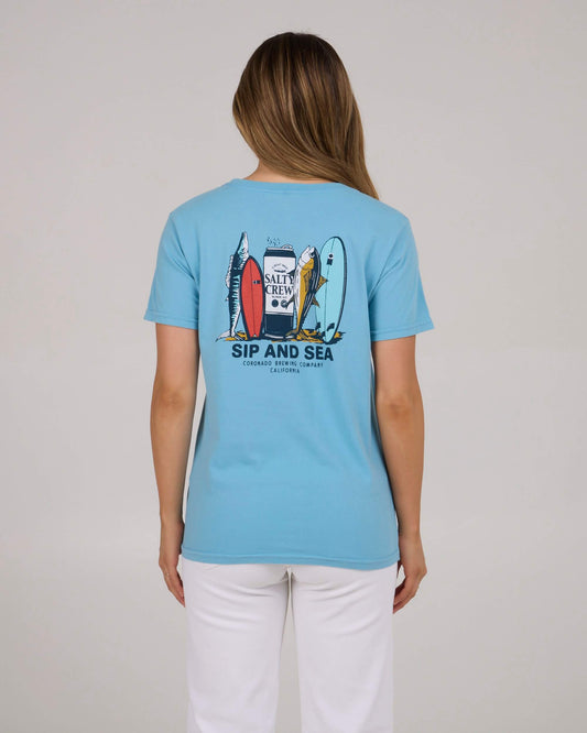 Salty crew T-SHIRTS S/S Sip And Sea B.f Tee - Lagoon Blue in LAGOON BLUE