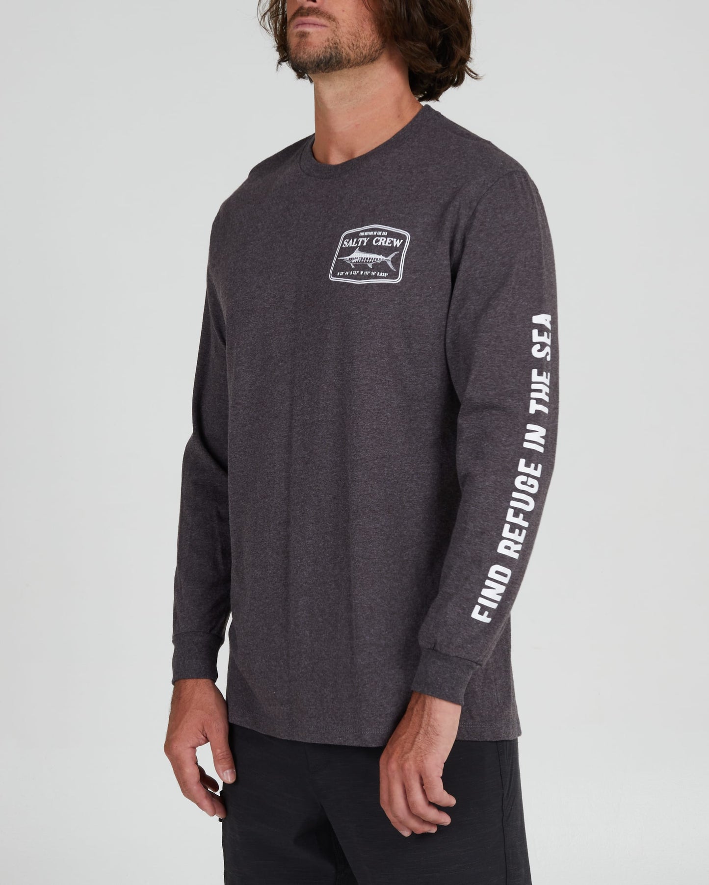 Salty crew T-SHIRTS L/S STEALTH STANDARD L/S TEE - CHARCOAL HEATHER in CHARCOAL HEATHER