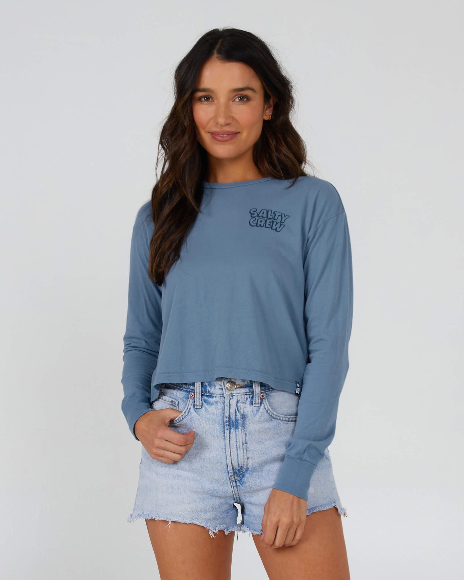 Salty Crew Womens - Floats Your Boat L/S Crop Tee - Bluestone