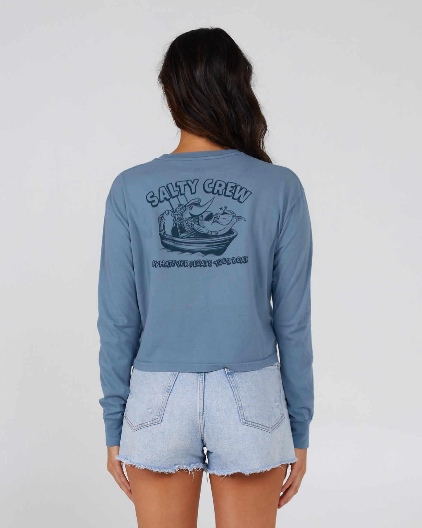 Salty Crew Womens - Floats Your Boat L/S Crop Tee - Bluestone