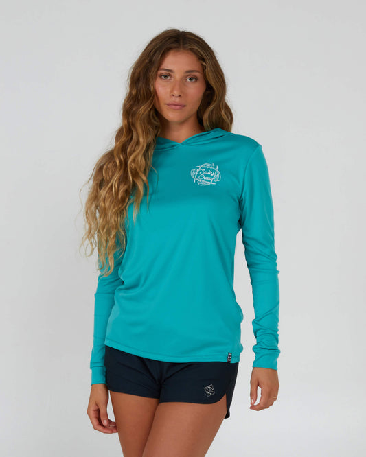 Salty Crew Womens - Drawn In Circles Hood Sunshirt - Sea Green