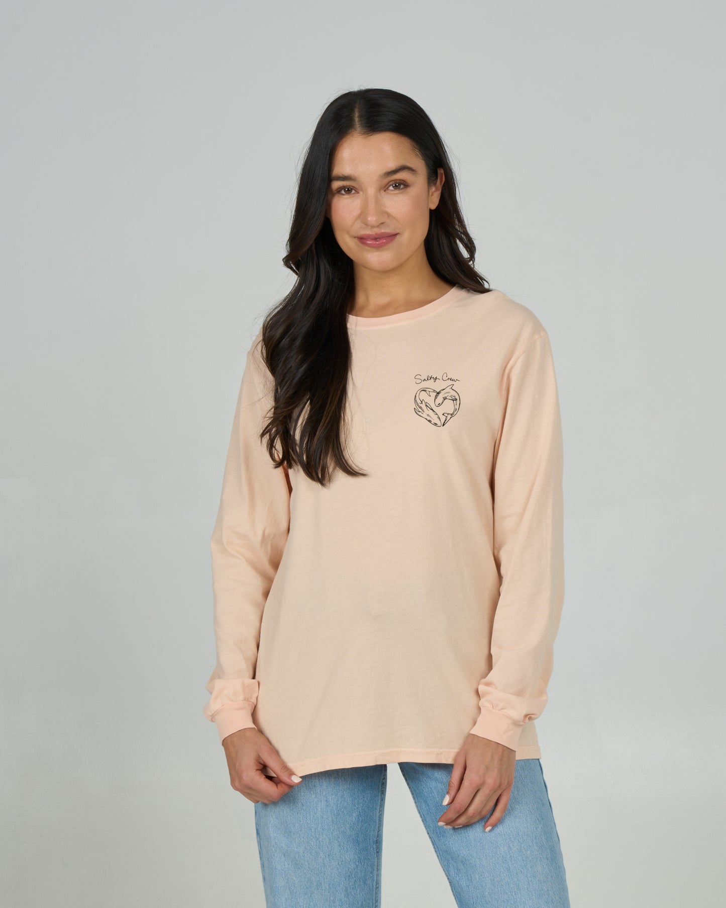 Heart Shark Ls B.f Tee - Peach Fizz