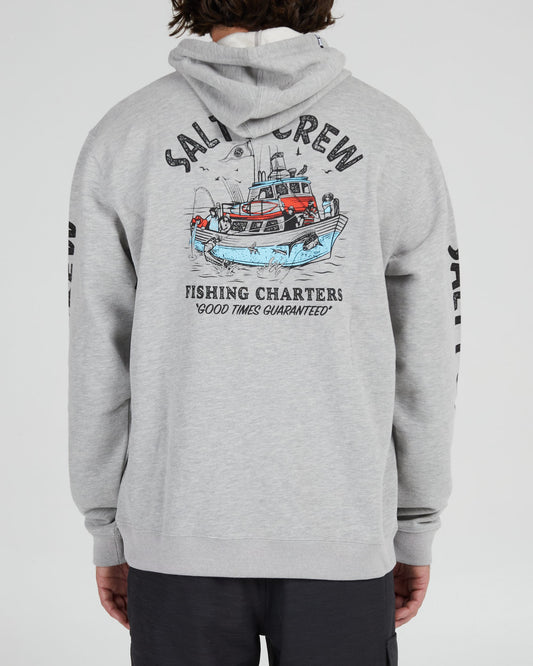 Salty crew FLEECE FISHING CHARTERS HOODED FLEECE - Heather Grey in Heather Grey