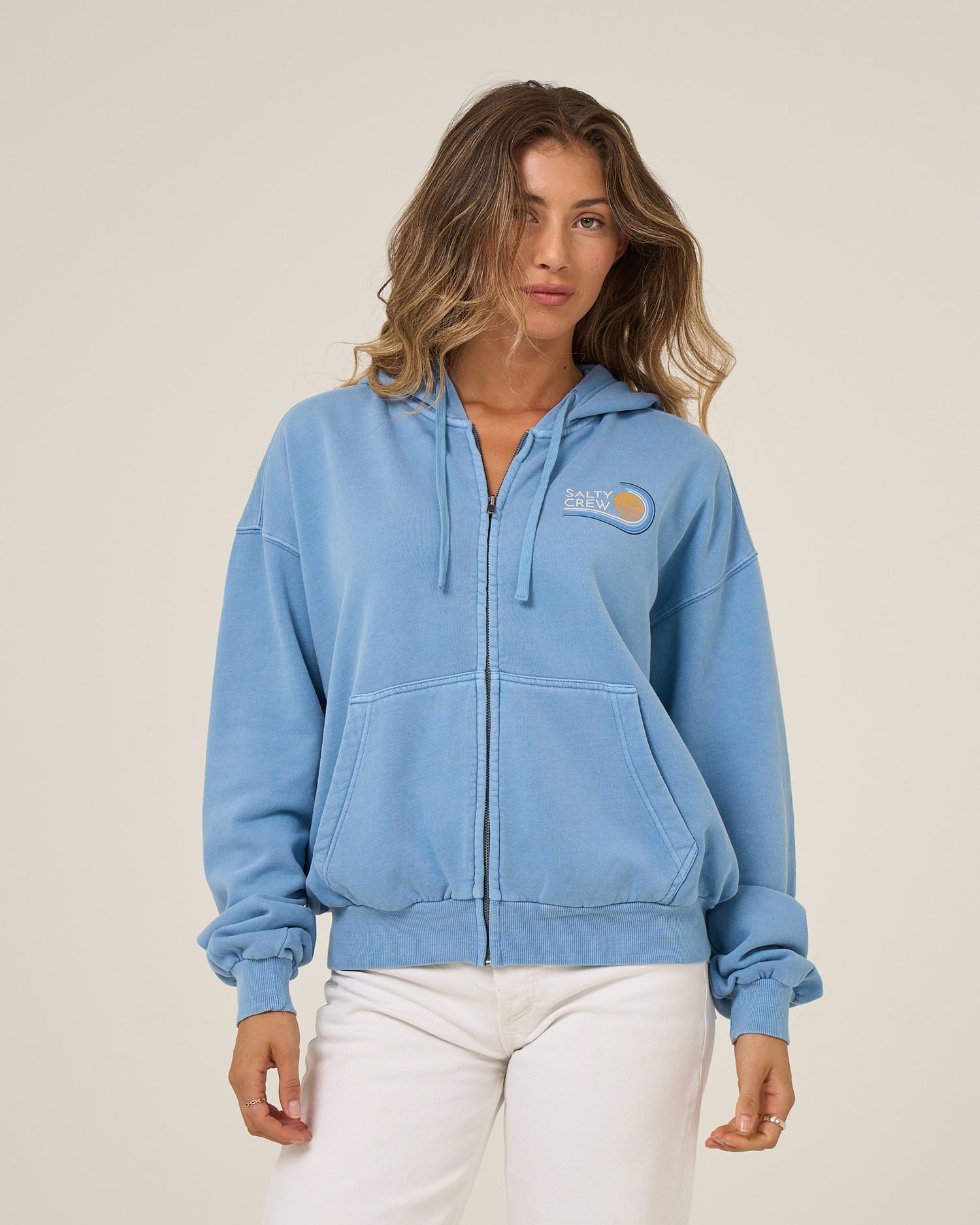 Ombre Wave Hooded Zip - Ash Blue