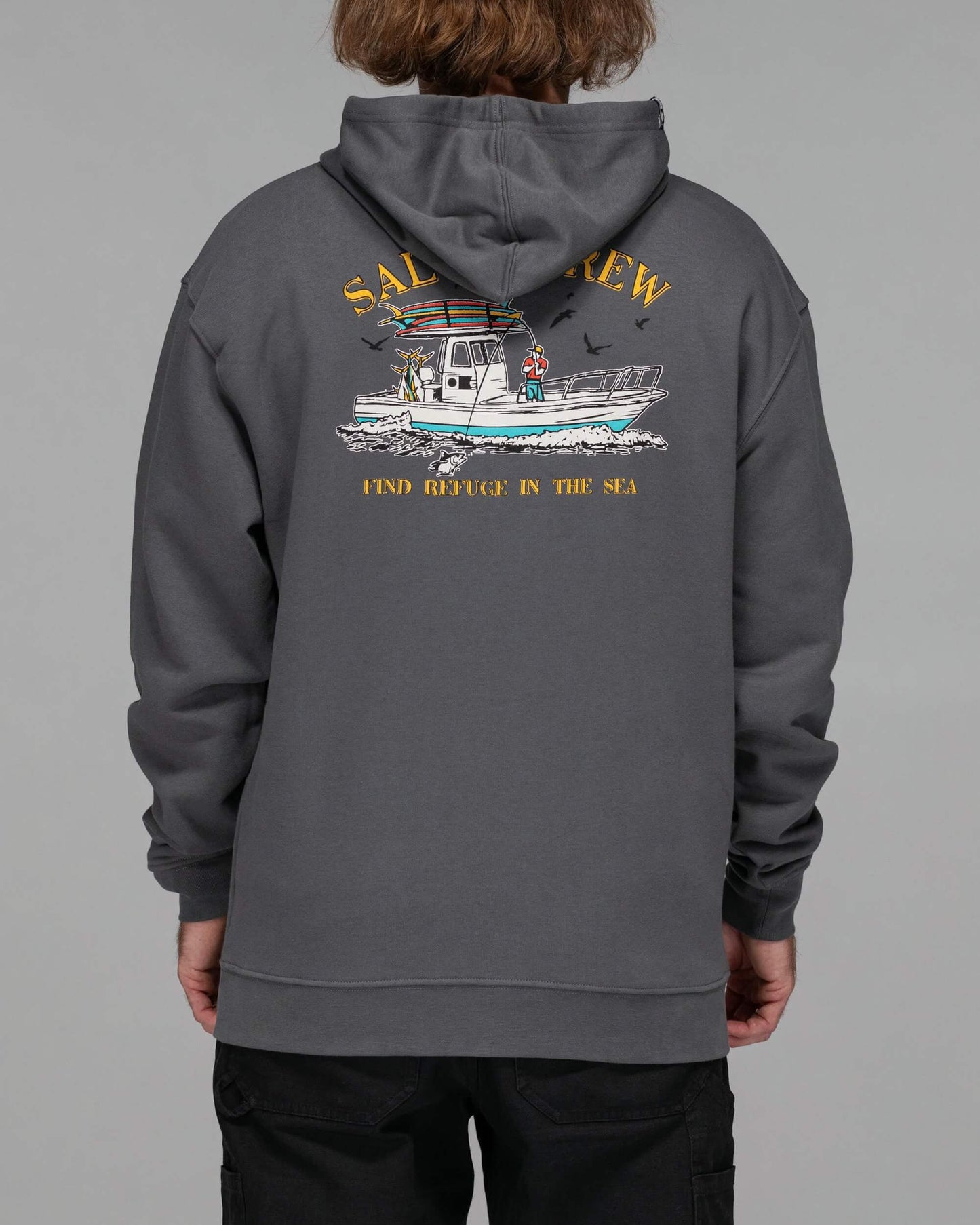 Salty crew FLEECE STANDARD FISH ON HOOD FLEECE - Charcoal in Charcoal