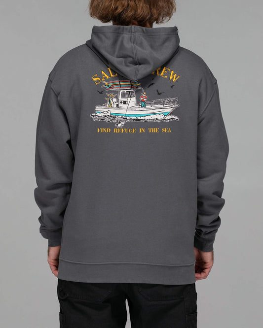 Salty crew FLEECE STANDARD FISH ON HOOD FLEECE - Charcoal in Charcoal