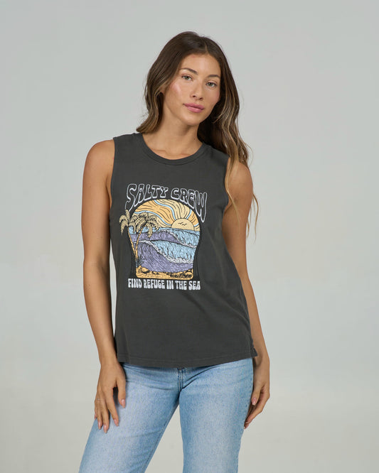 Keyhole Muscle Tank - Charcoal