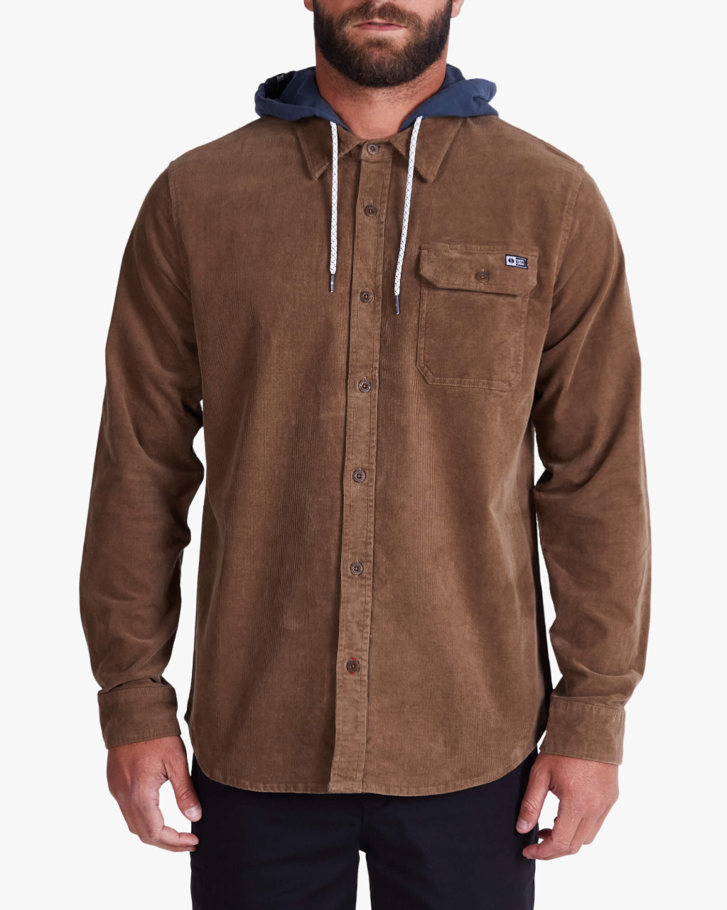 Finback Corduroy L/S Hooded Shirt - Earth