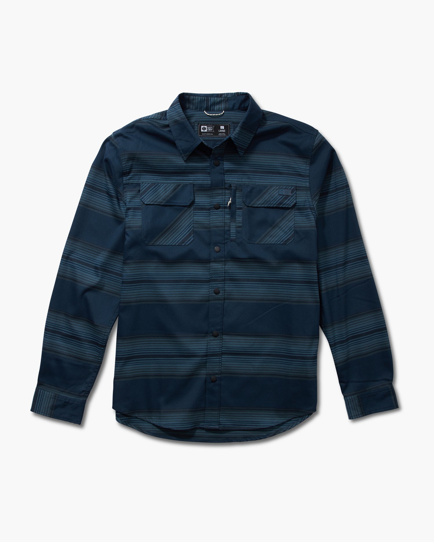 front view of Fathom Dark Slate Tech Flannel