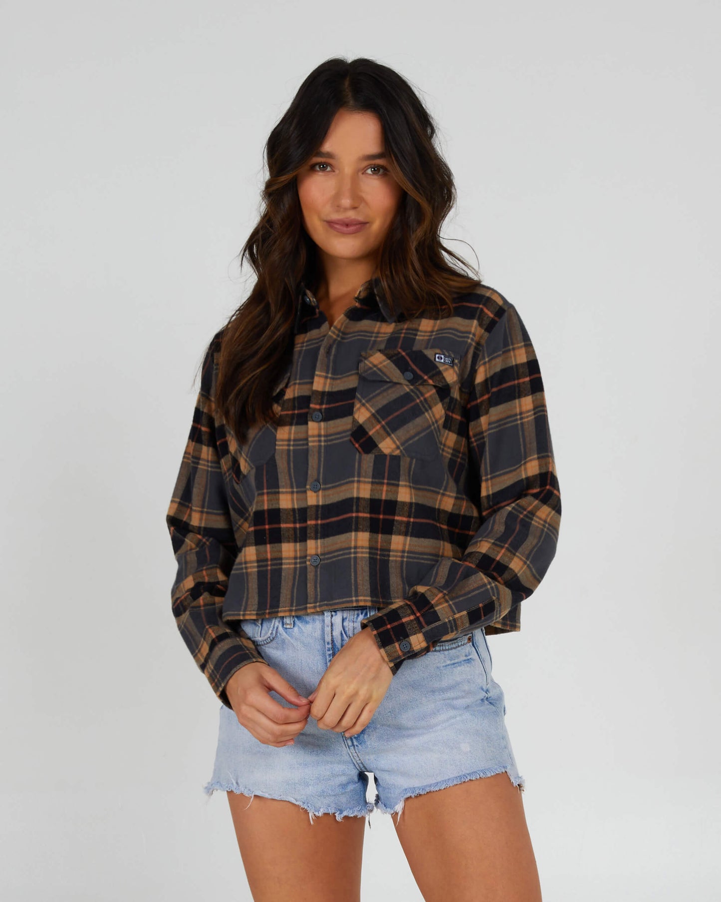 Salty Crew Womens - Stay Golden Crop Flannel - Charcoal