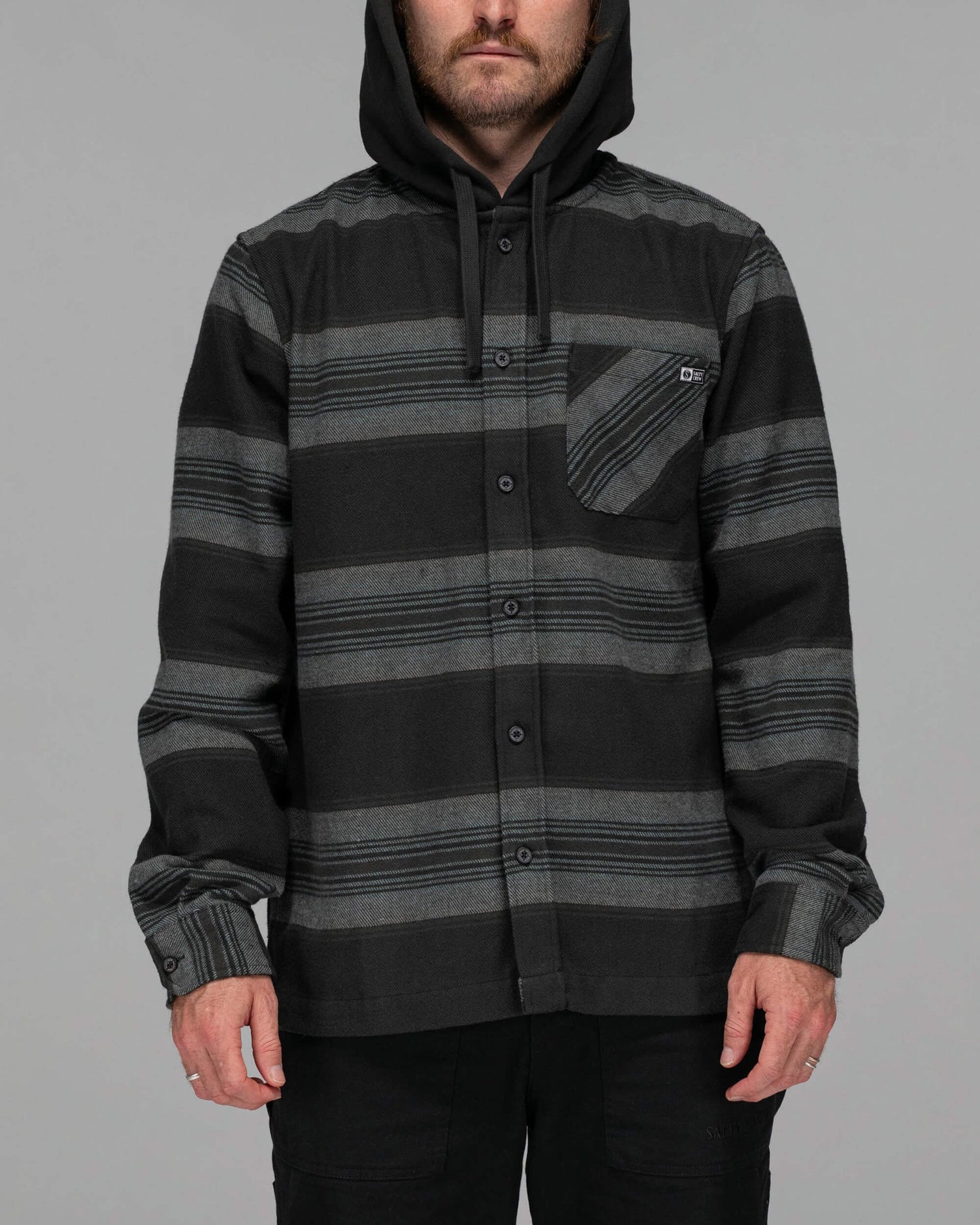 Salty crew WOVEN SHIRTS Outback Hooded L/S Flannel - Coal in Coal