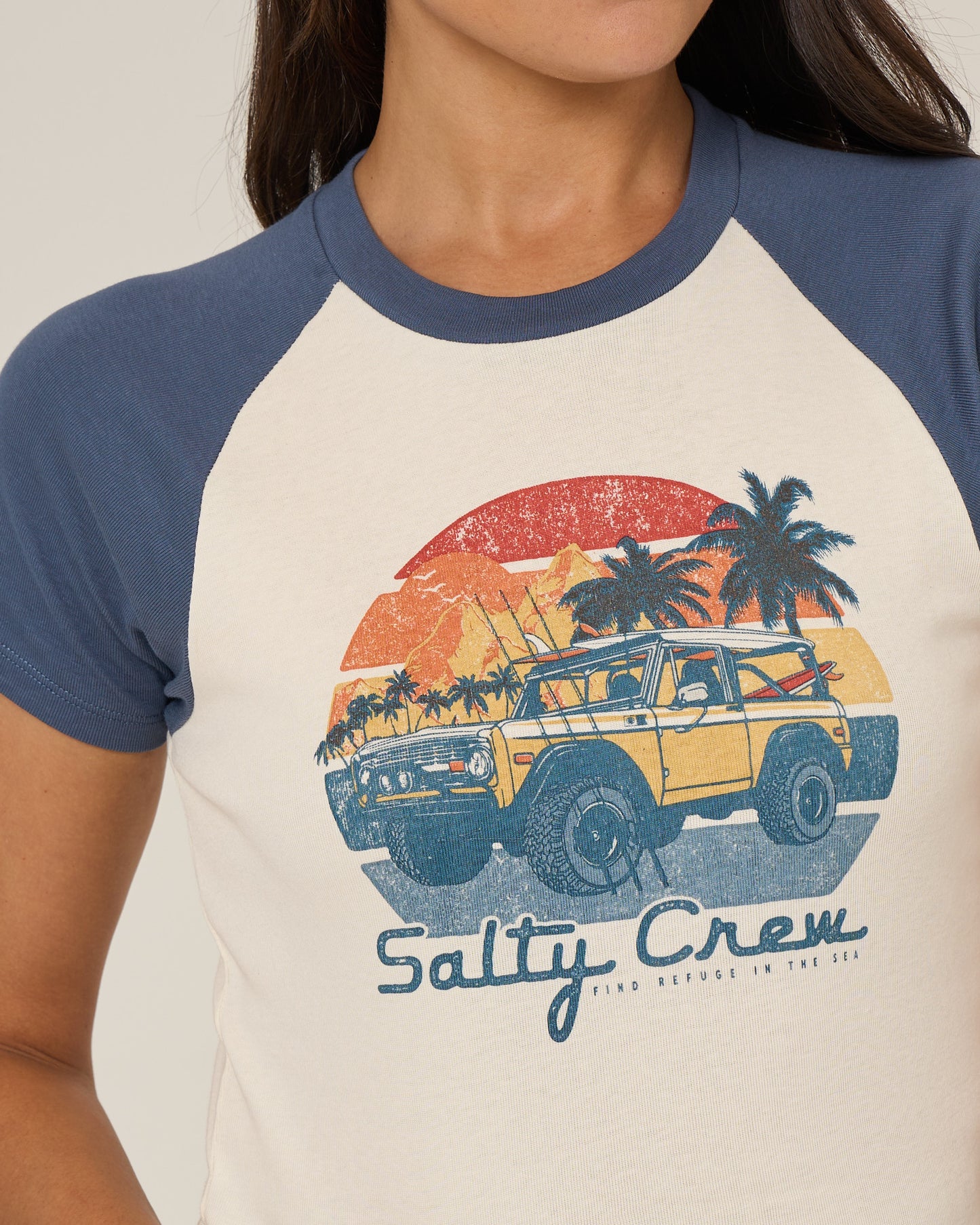 Drive To The Sea Raglan T - Indigo