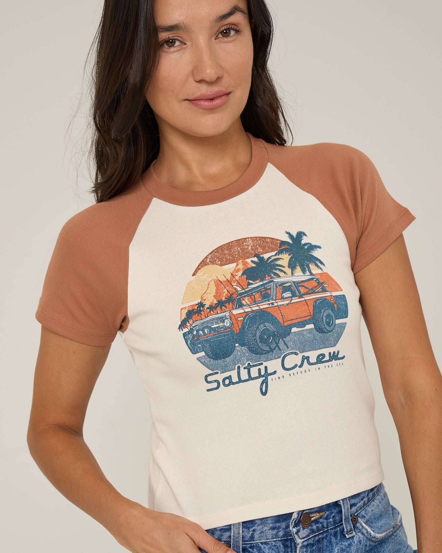 Drive To The Sea Raglan T - Mocha