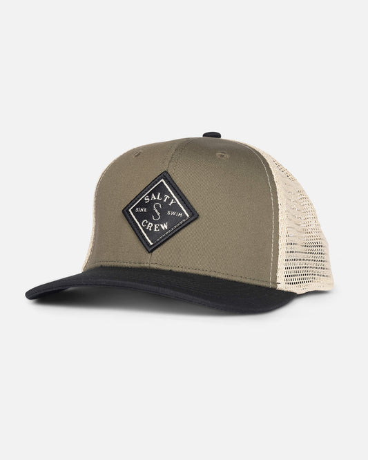 Salty crew HATS Sealine  Retro Trucker Kids - Olive/Black in OLIVE/BLACK