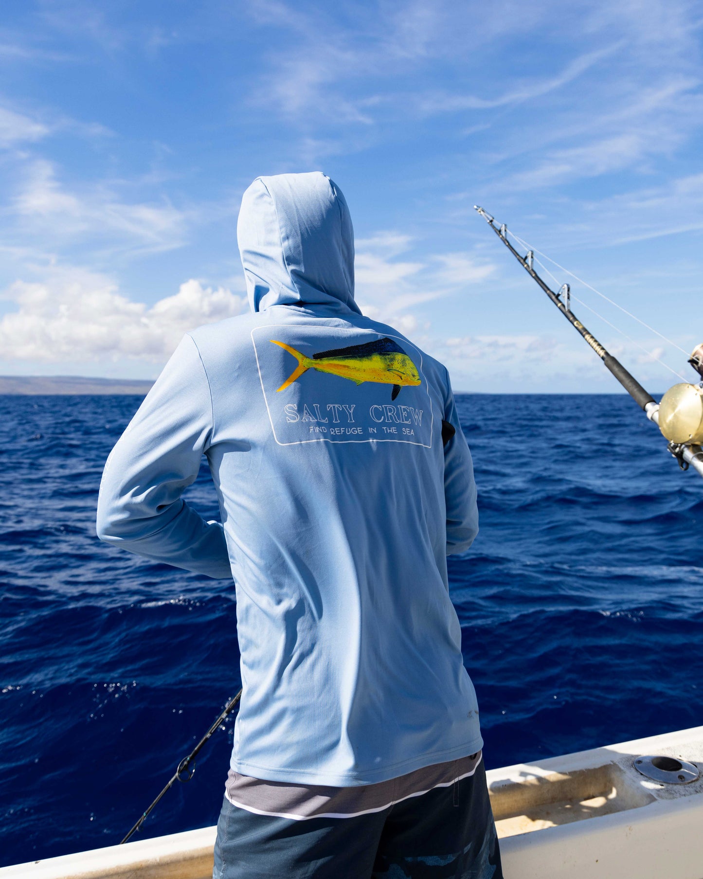 Golden Mahi Hood Sunshirt - Marine Blue UPF 50+