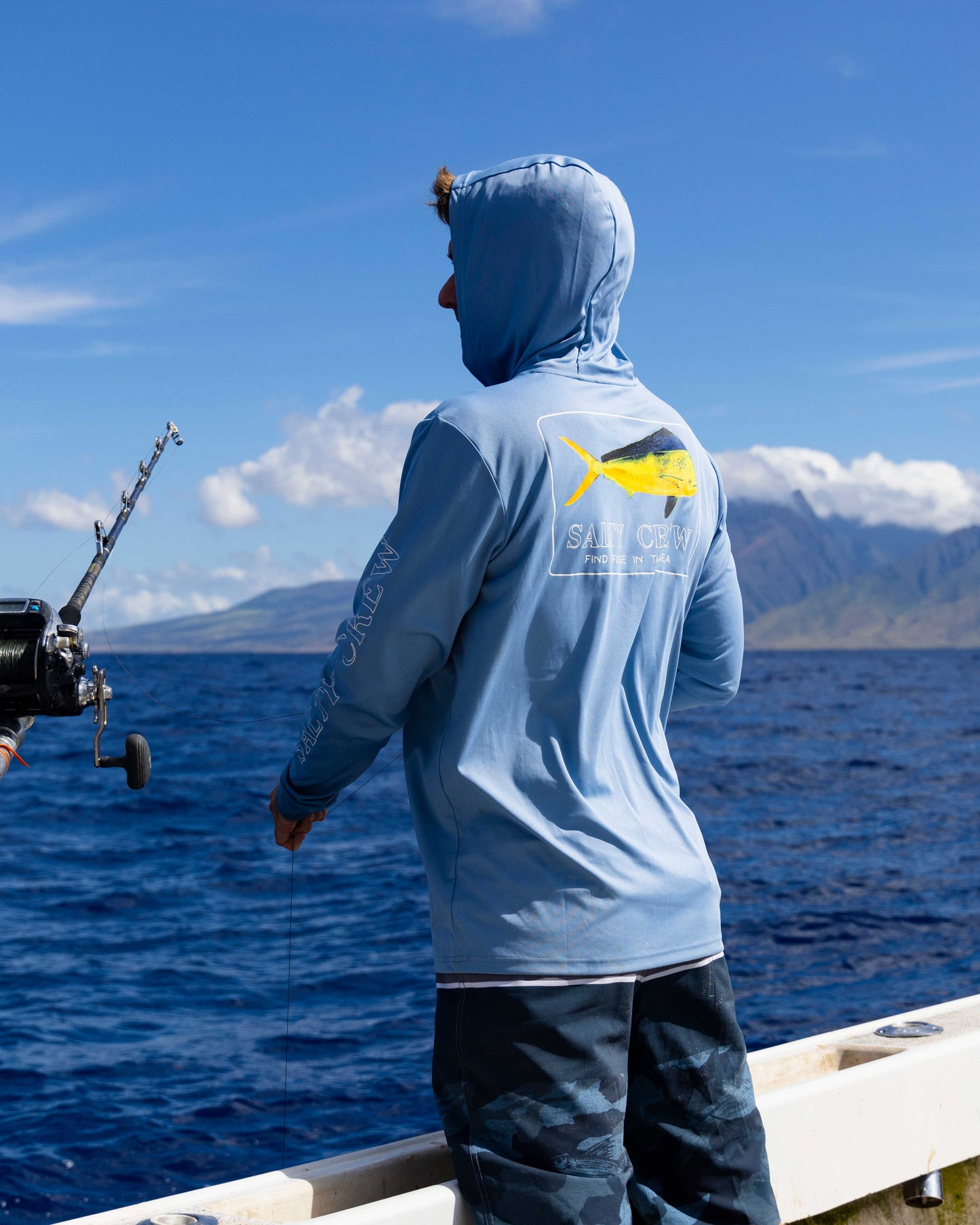 Golden Mahi Hood Sunshirt - Marine Blue UPF 50+