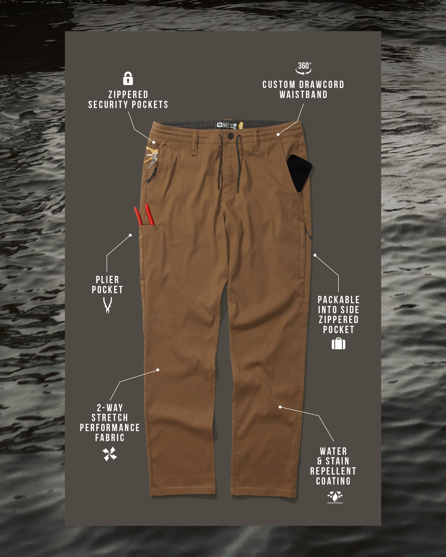 Salty Crew Men - Midway Tech Pant - Earth