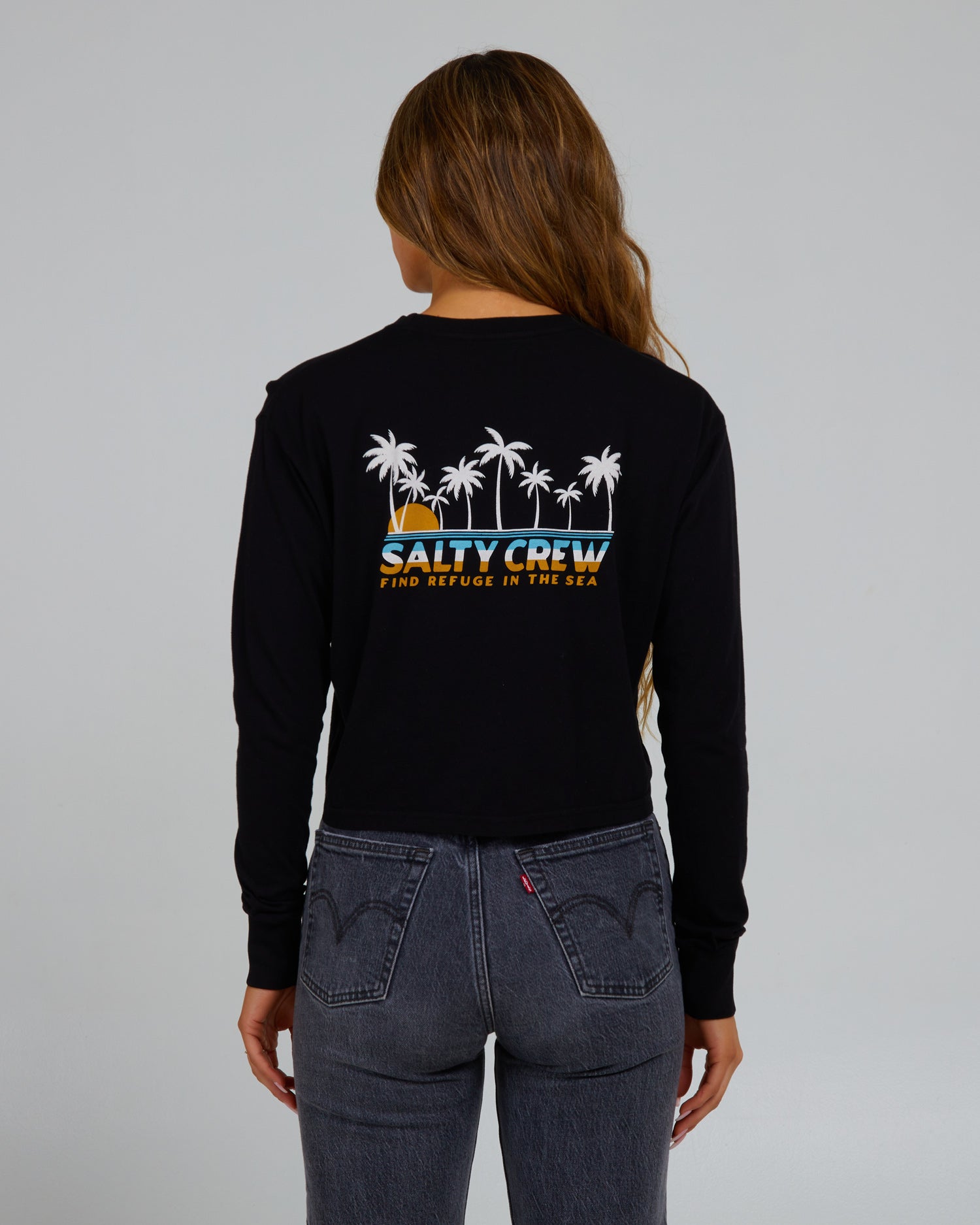 back view of Boardwalk Black L/S Crop