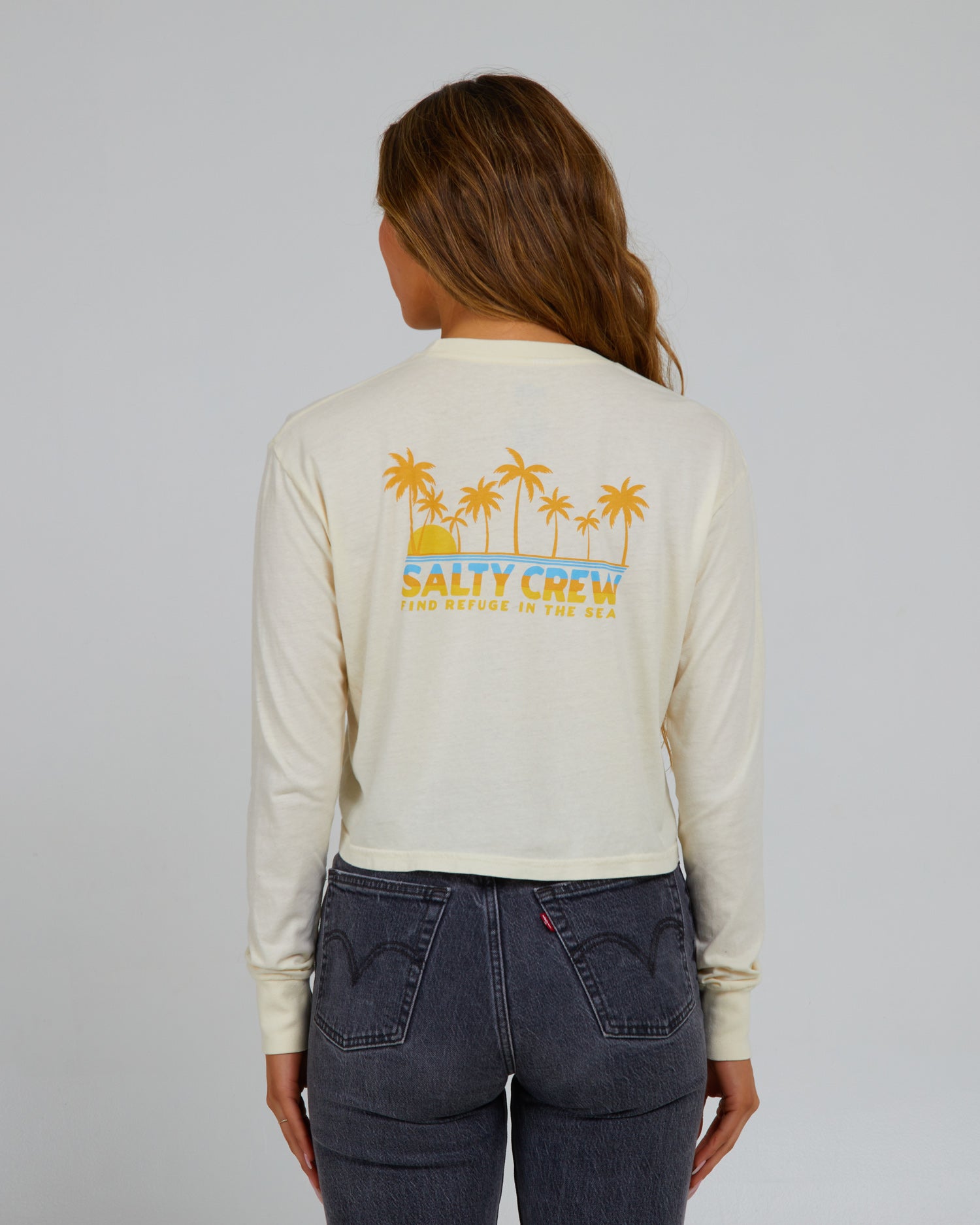 back view of Boardwalk Off White L/S Crop