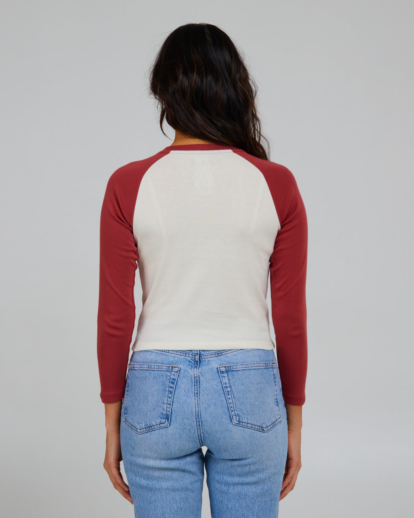 back view of Slack Shack Baked Apple L/S Raglan