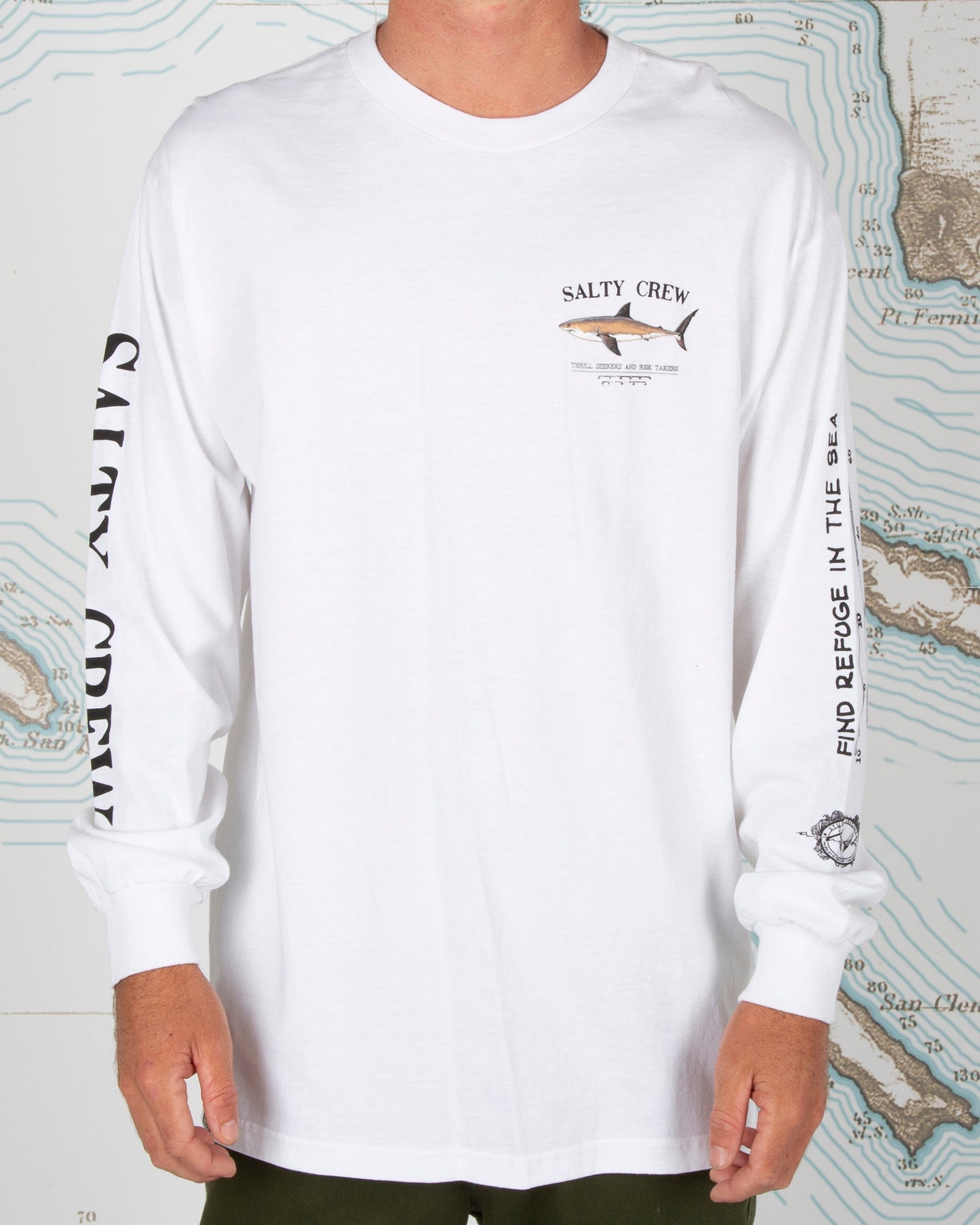 Salty crew Men's Sun Protection Bruce L/S Rashguard in White