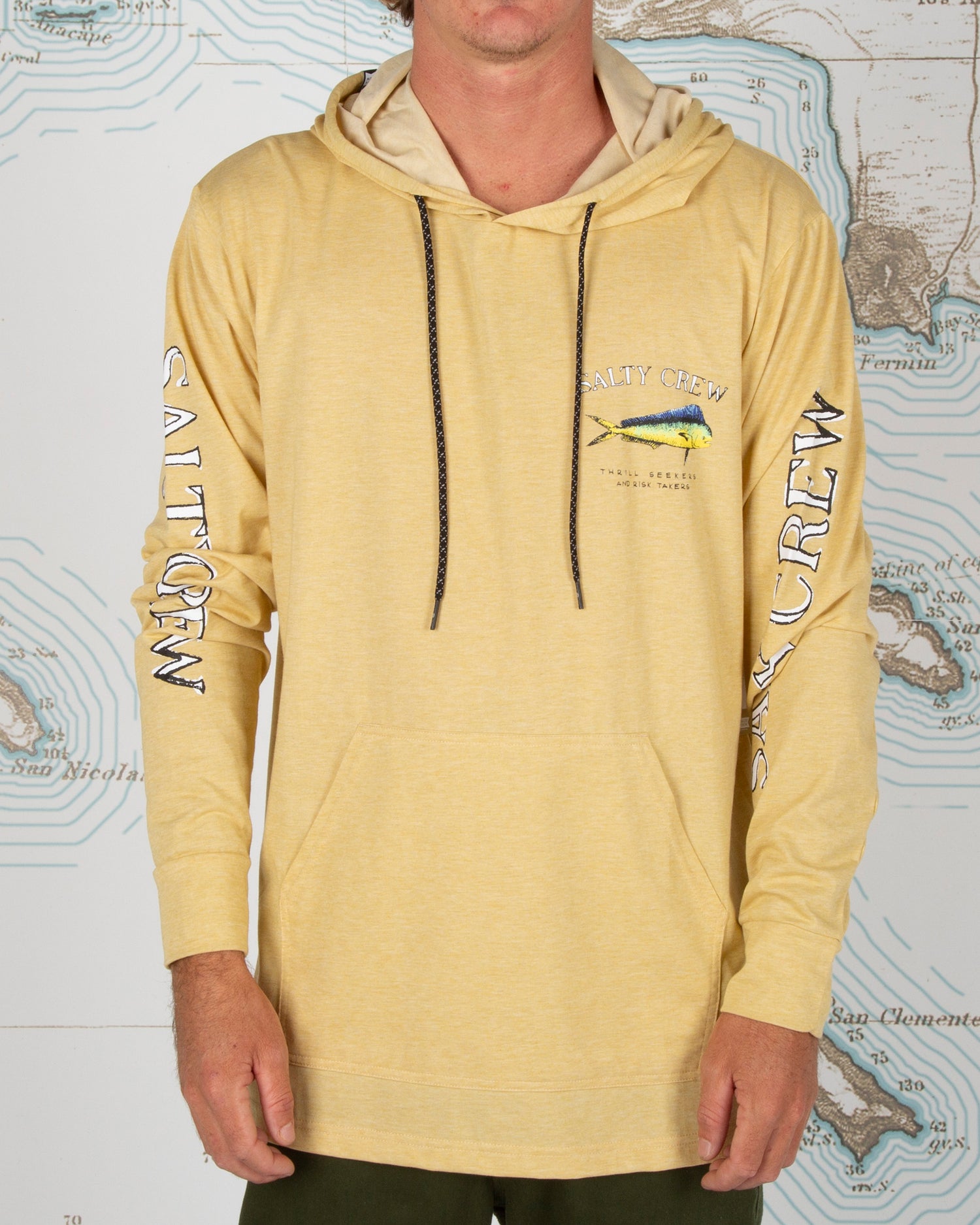 Salty crew Men's Sun Protection El Dorado Hood Kelp Tech Tee in Kelp