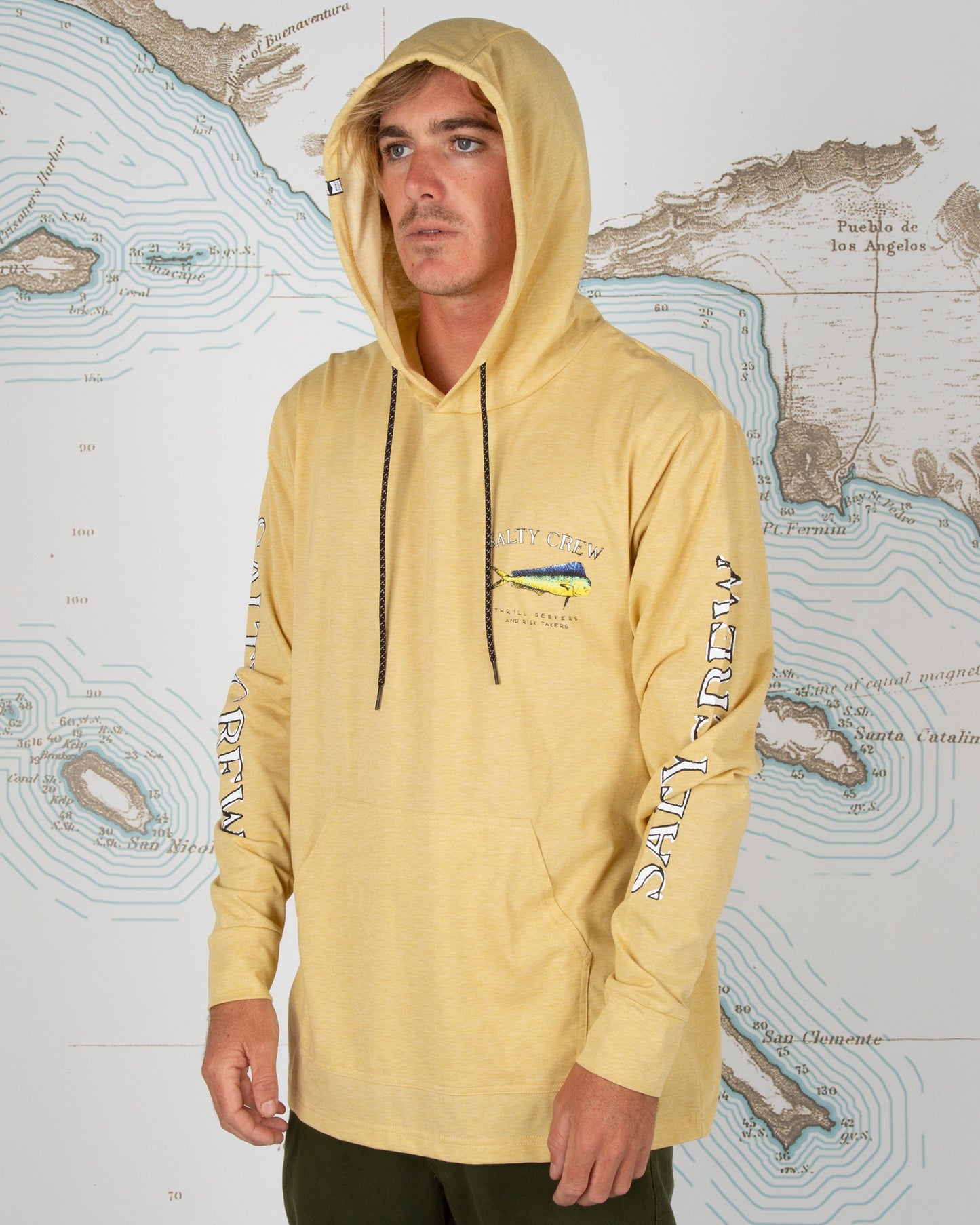 Salty crew Men's Sun Protection El Dorado Hood Kelp Tech Tee in Kelp