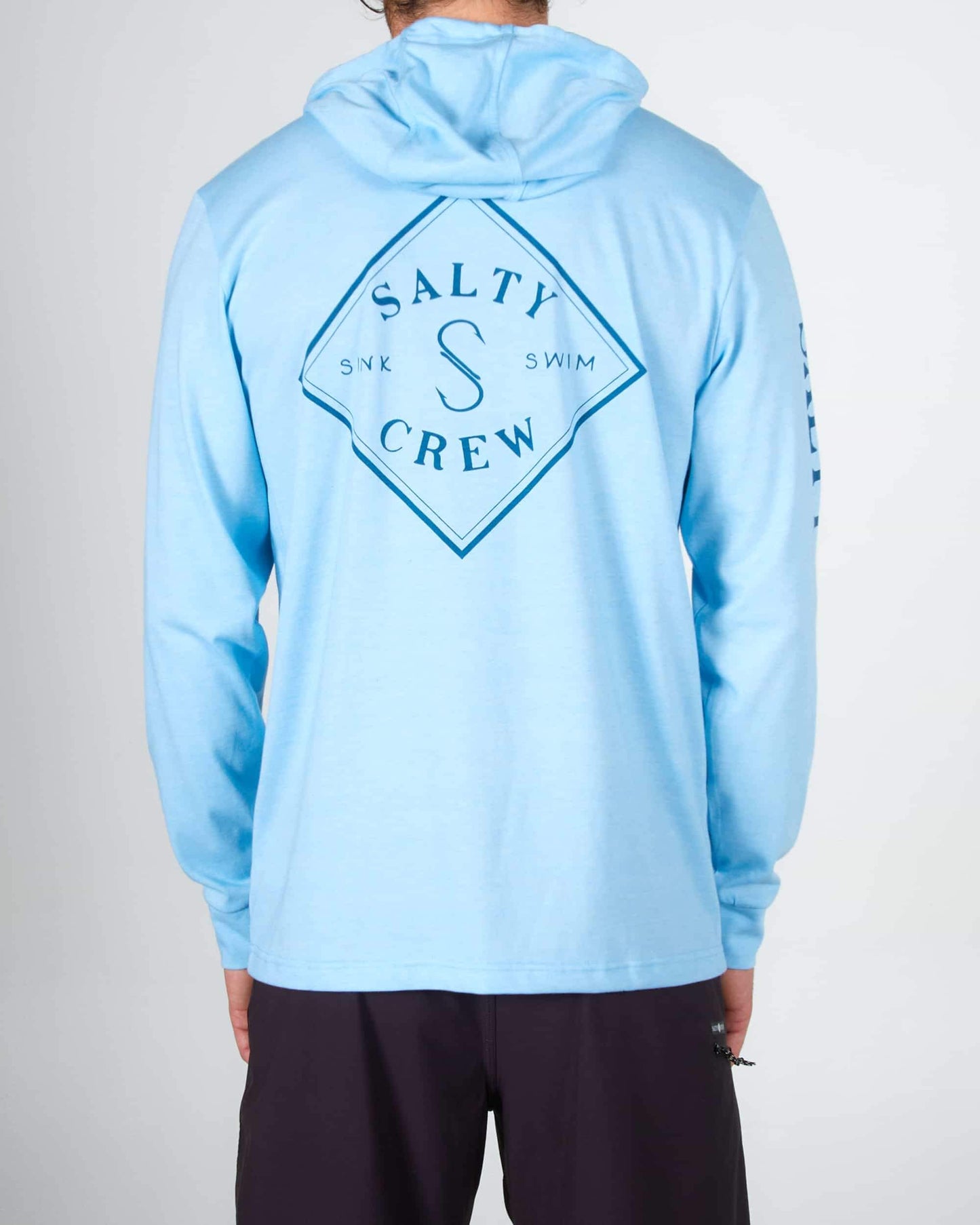 Salty crew TECH TEES TIPPET POCKET HOOD TECH TEE - LIGHT BLUE in LIGHT BLUE