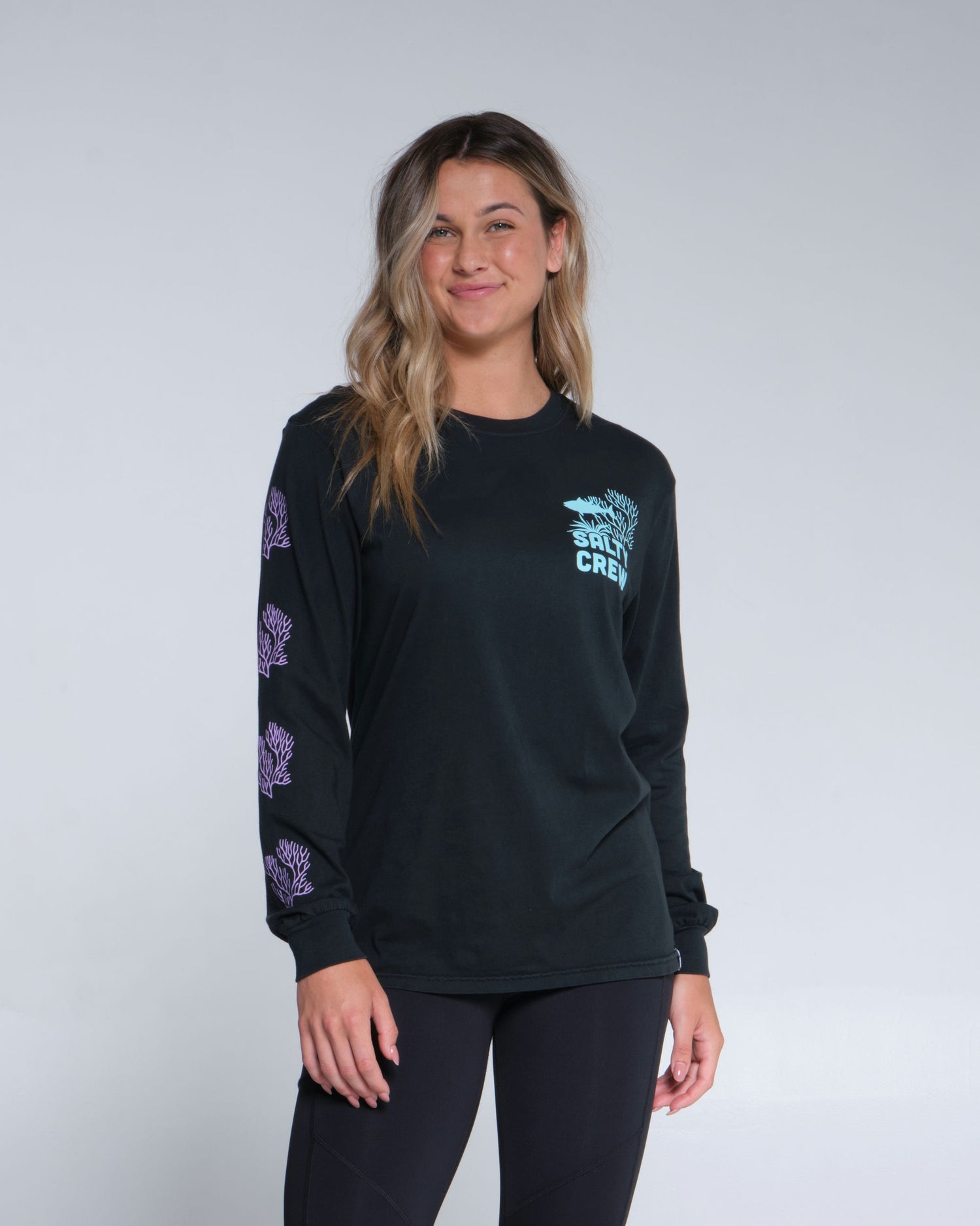 Salty crew T-SHIRTS L/S KELP FOREST BOYFRIEND LS - Faded Black in Faded Black