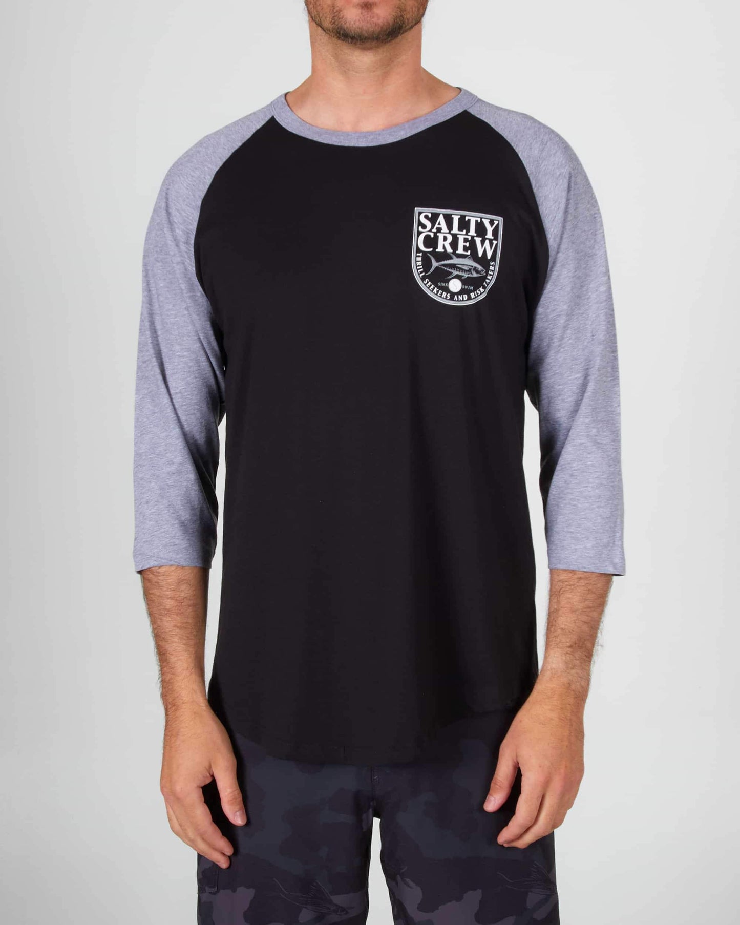 Salty crew T-SHIRTS L/S CURRENT BASEBALL L/S TEE - Black/Athletic Heather in Black/Athletic Heather