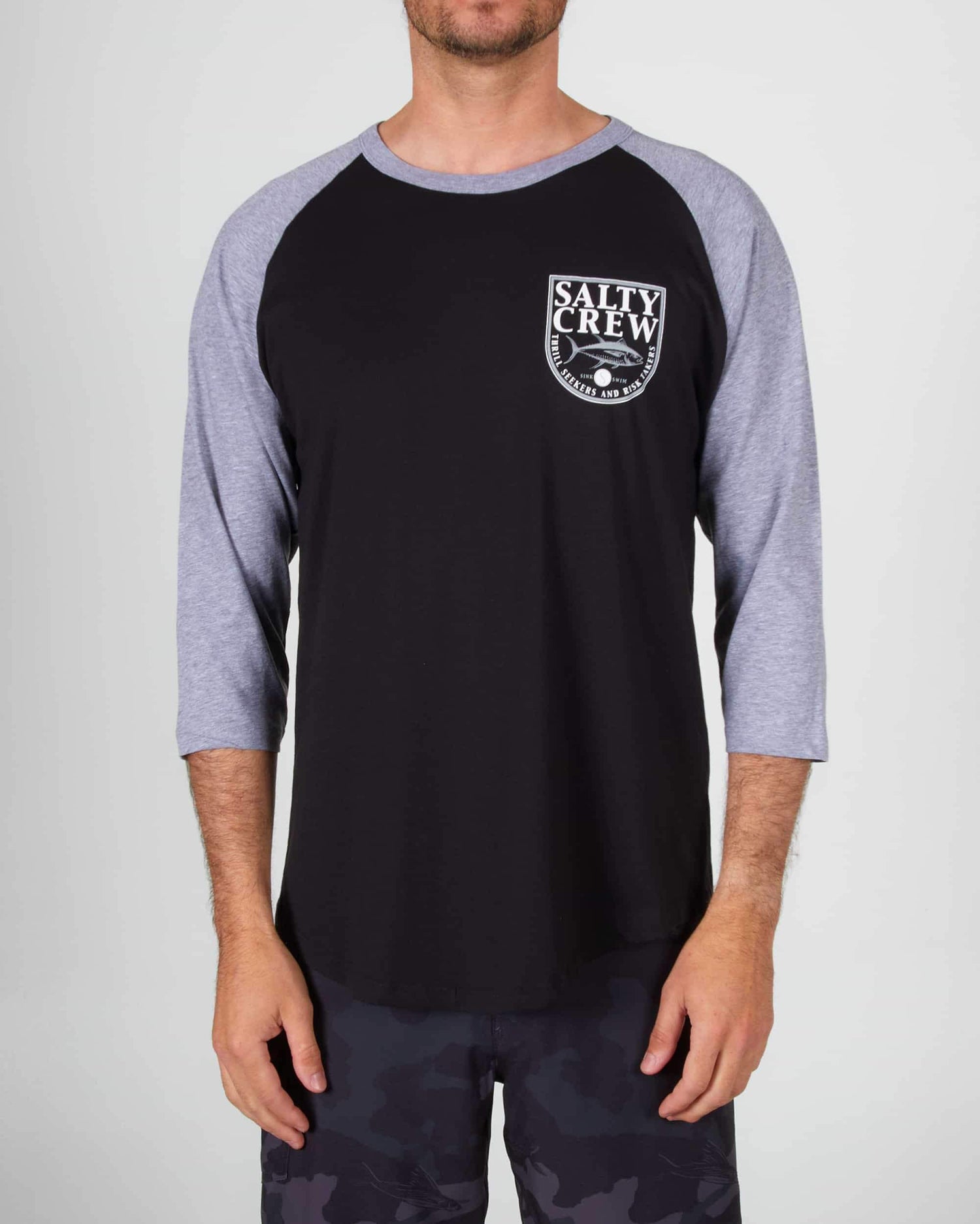 Salty crew T-SHIRTS L/S CURRENT BASEBALL L/S TEE - Black/Athletic Heather in Black/Athletic Heather