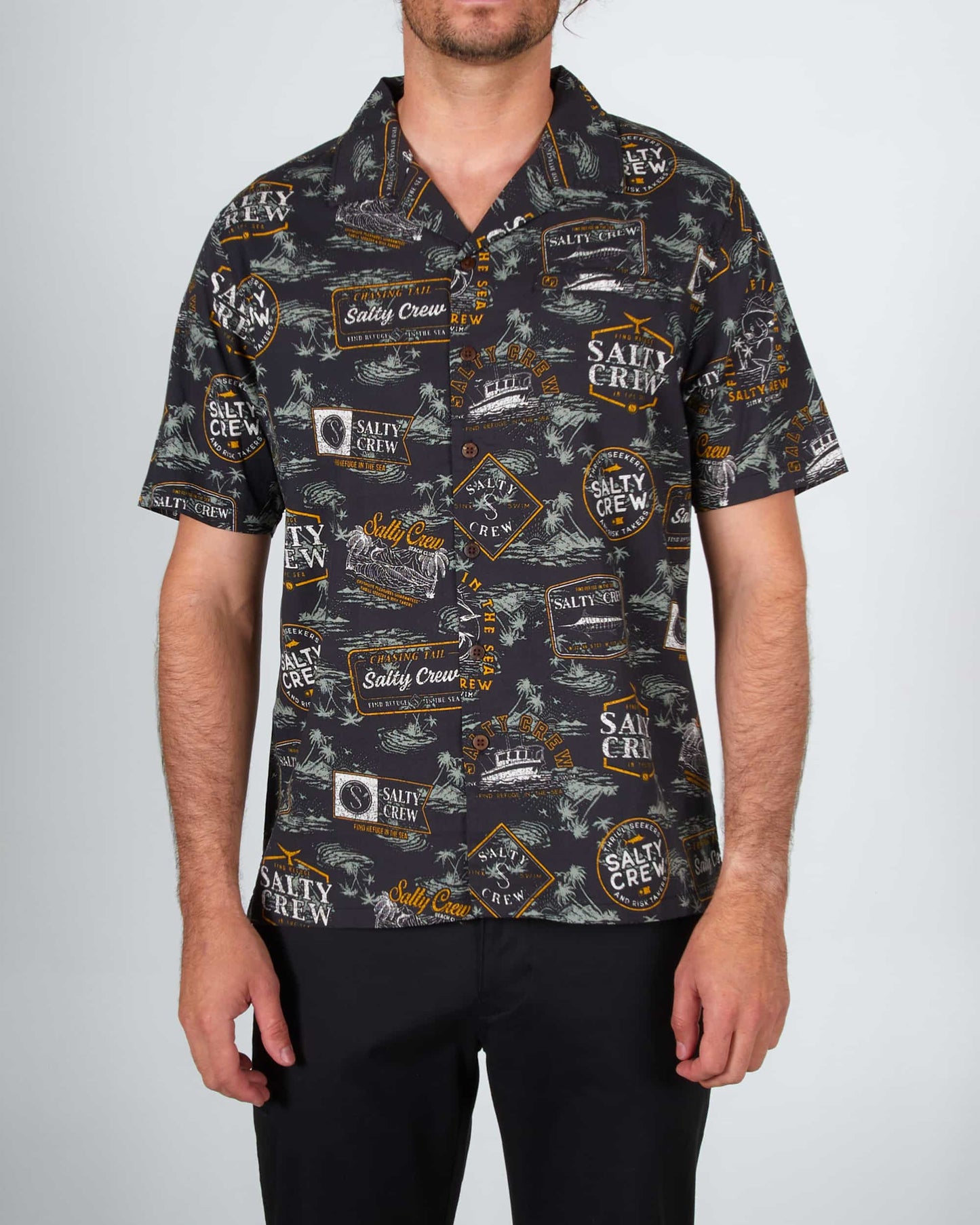 Salty crew WOVEN SHIRTS BEACH CLUB S/S WOVEN - Black in Black